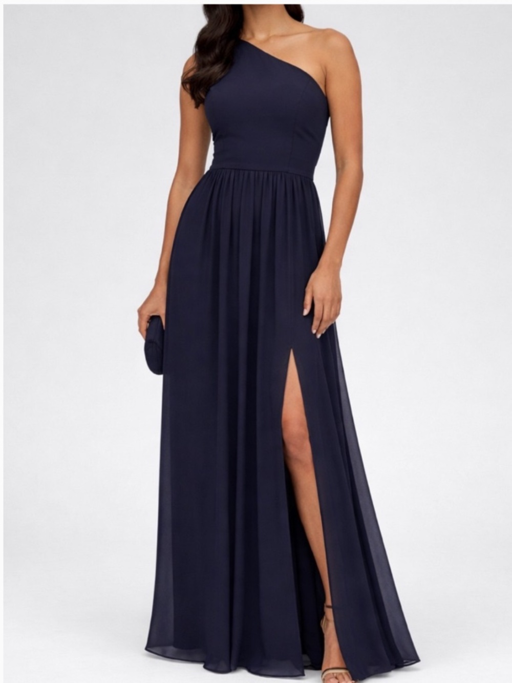 Adrianna Papell 6 Navy Blue One Shoulder Chiffon Gown Special Occasion Dress 6